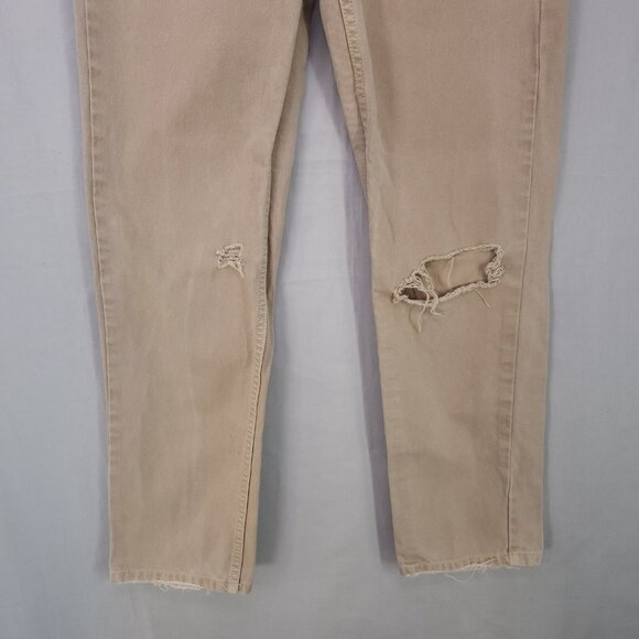 Free People The Dakota Straight Jeans Womens Size 26 Distressed High Rise Beige - Picture 4 of 14